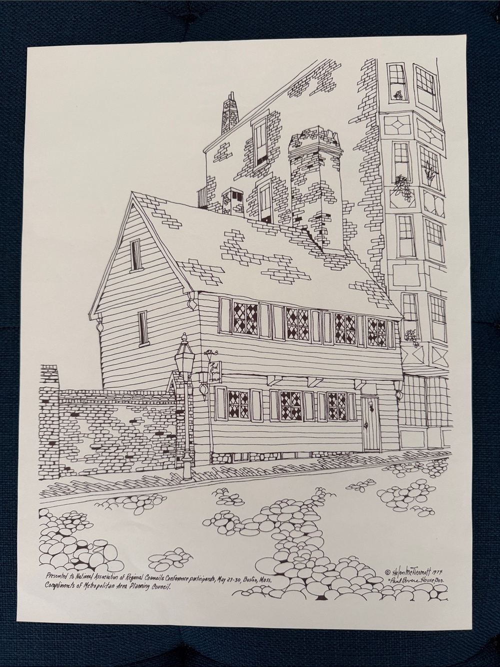 Helen McDermott sketch Architectural Art Print Paul Revere House Boston 1974